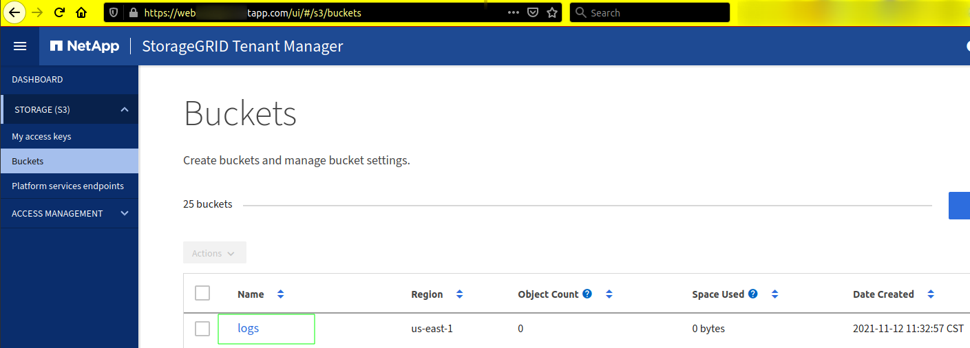 Create NetApp StorageGRID bucket