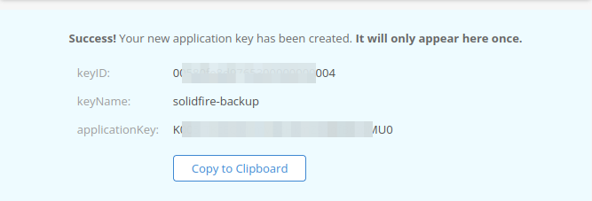 Backblaze keys for SolidFire API access