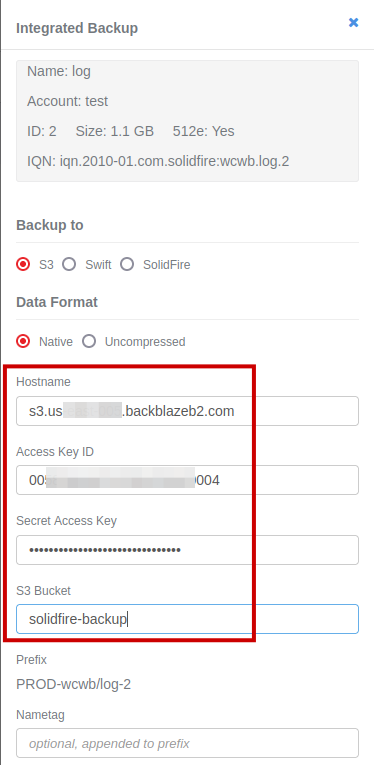 SolidFire backup to S3 with Backblaze details