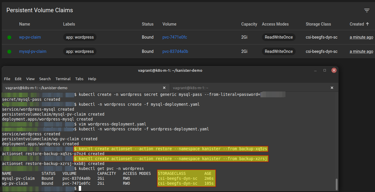 Kanister restore MySQL on BeeGFS