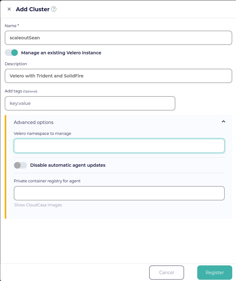 Add cluster modal
