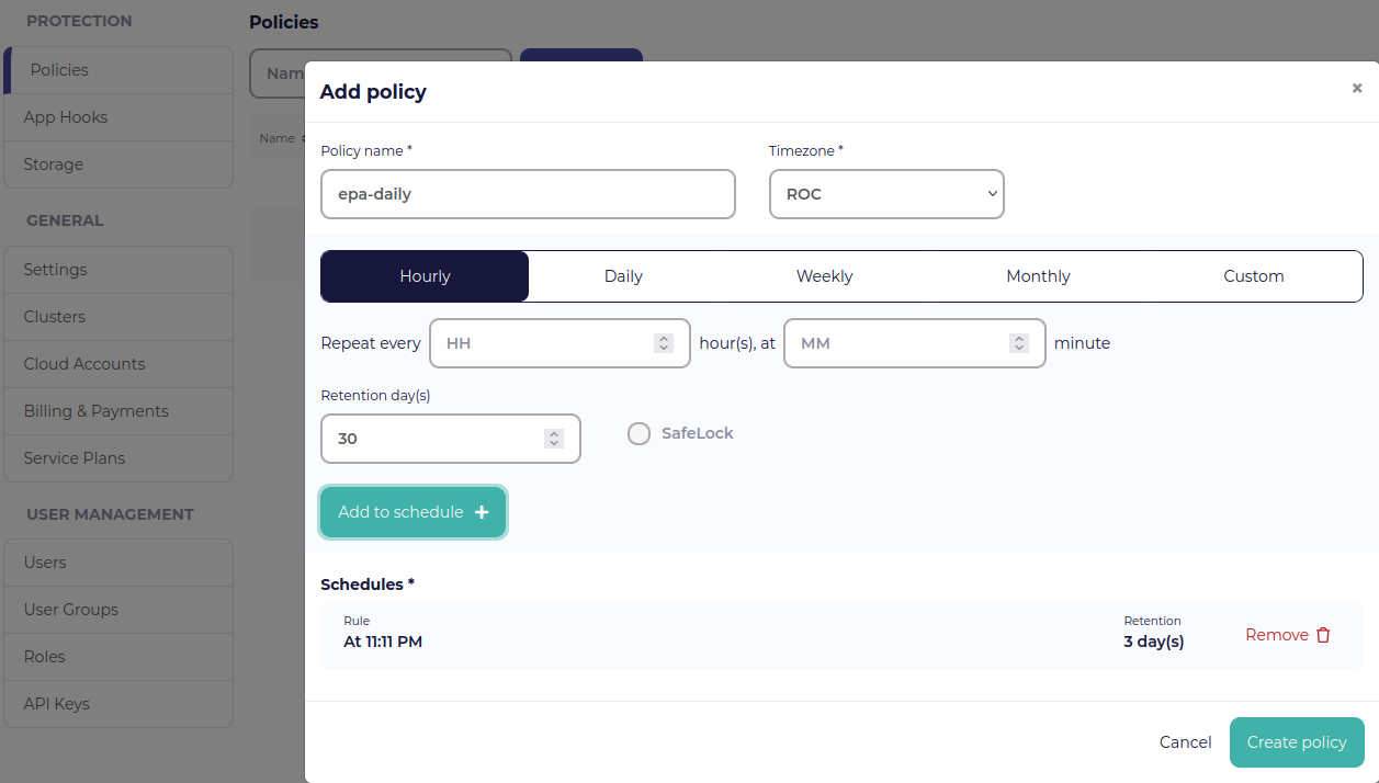 Create backup policy