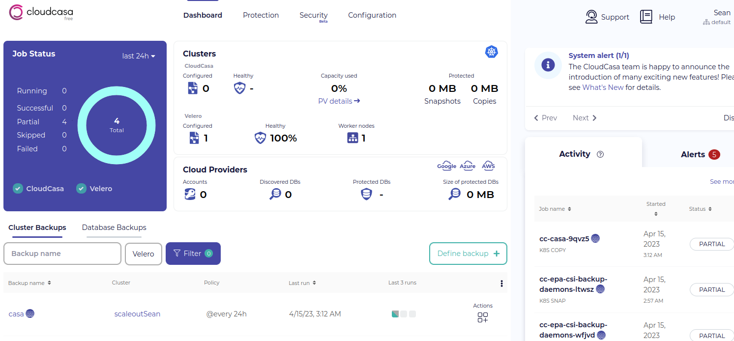 CloudCasa Dashboard