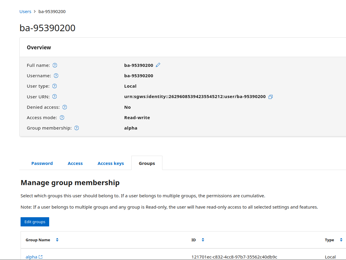 Details of user for snapshot bucket