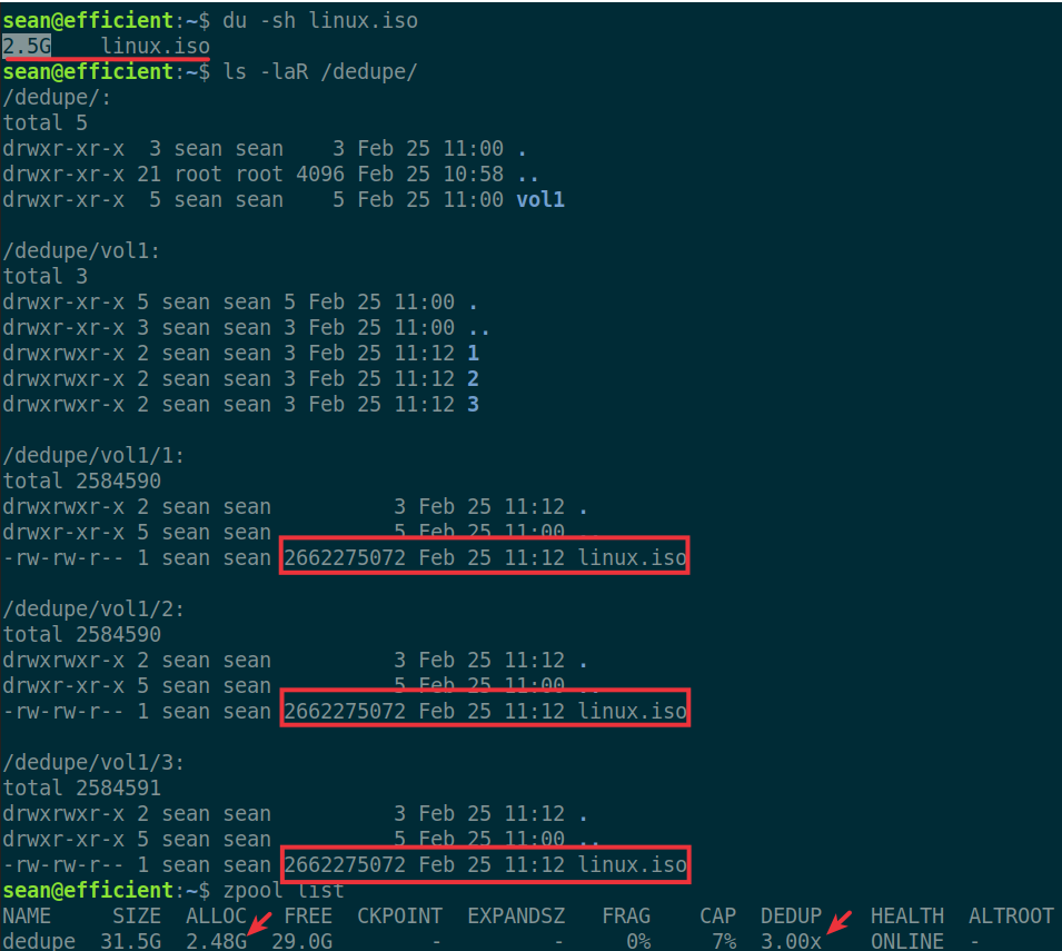 ZFS deduplication savings