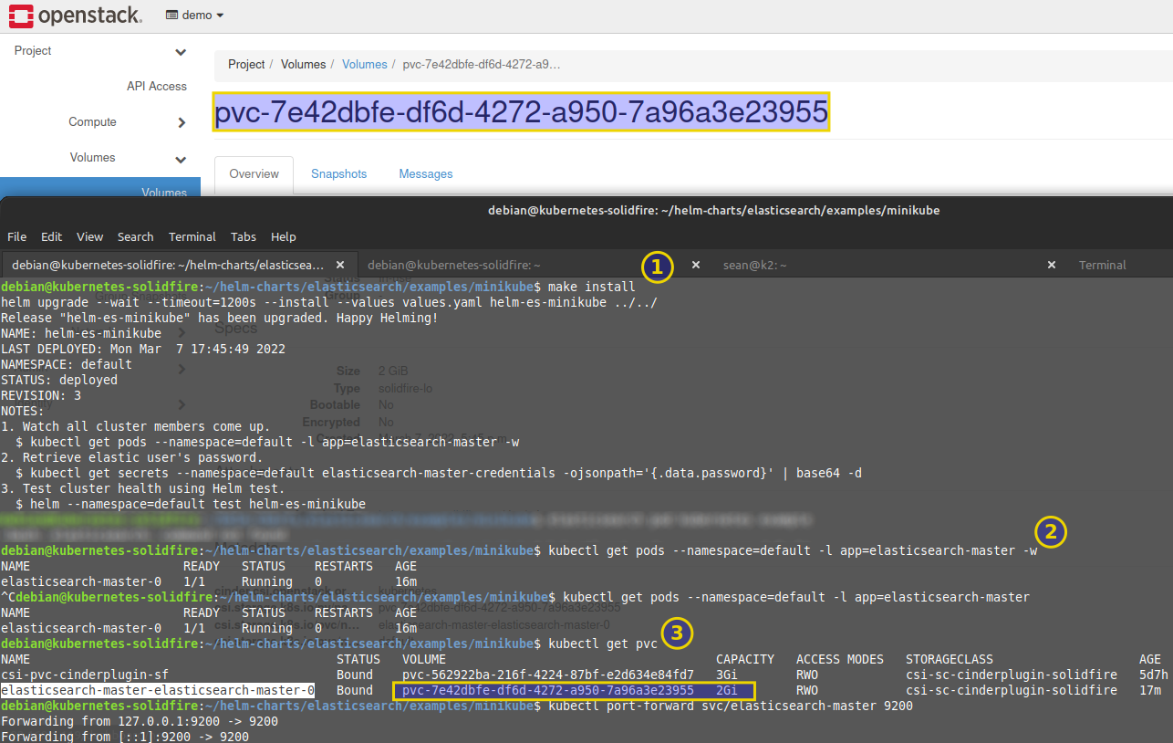 Elasticsearch Helm chart with Cinder CSI and SolidFire