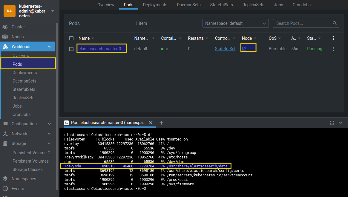 Elastic pod running on K8s
