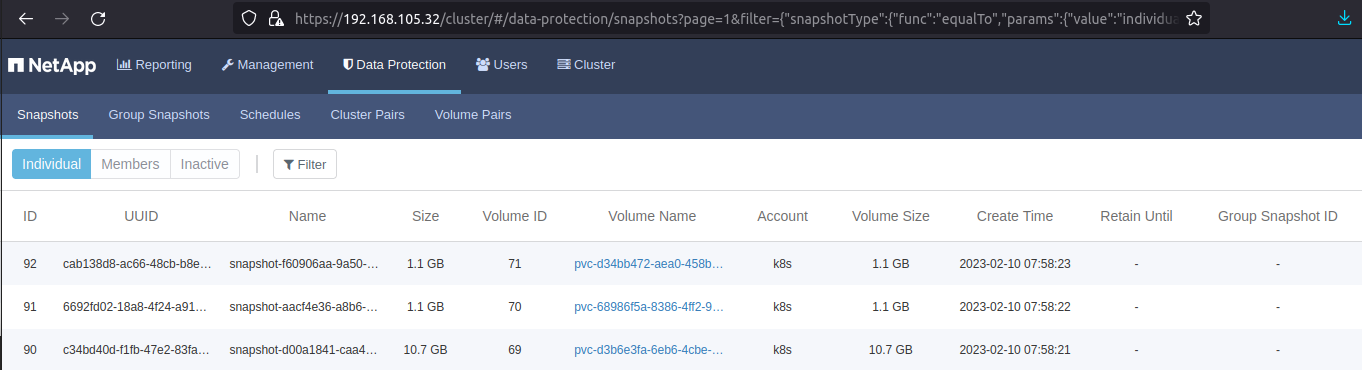 InfluxDB snapshot on SolidFire