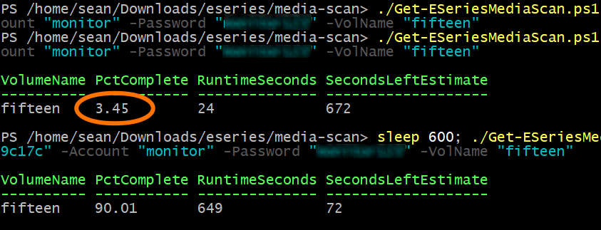 PowerShell monitor of E-Series media scan job