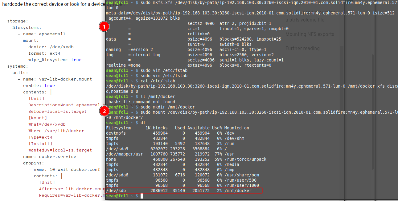 Mount SolidFire iSCSI target from Flatcar Linux