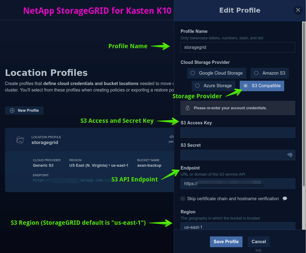 Kasten Cloud Provider in Location Profiles