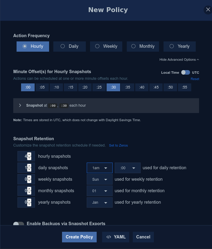 Custom snapshot schedule