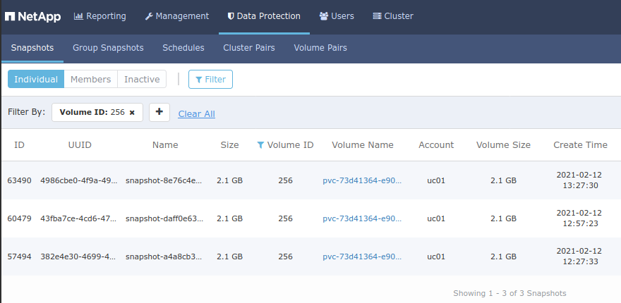 SolidFire snapshots - 2 hourly and 1 daily
