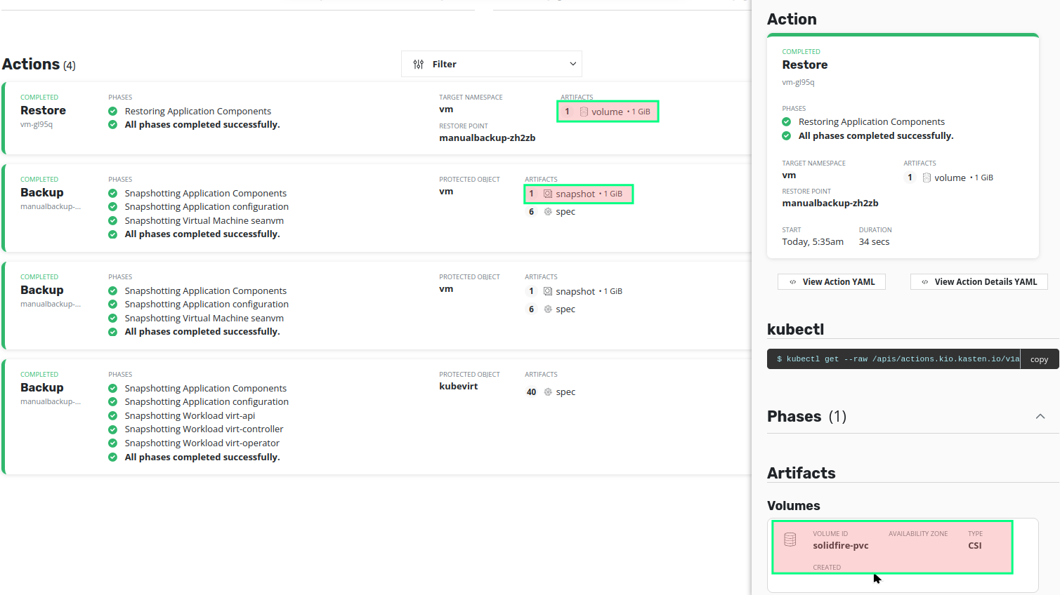 KubeVirt on-demand snapshot