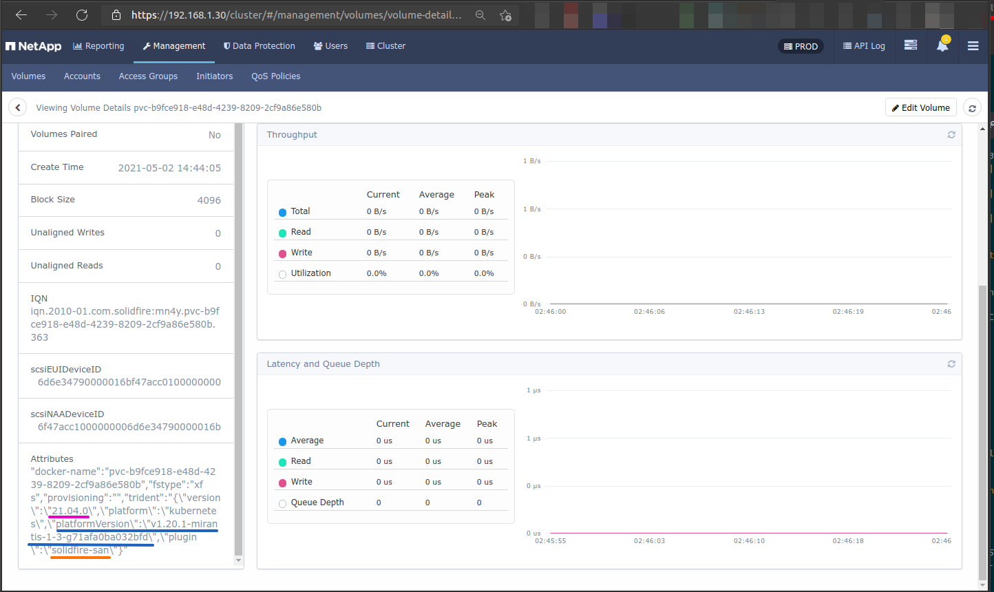 MKE volume on SolidFire Demo VM 12.2