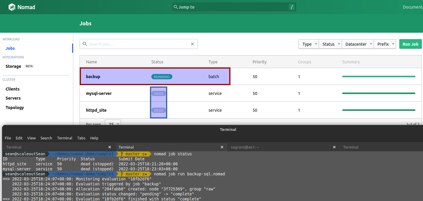 Nomad backup job dispatched to es1