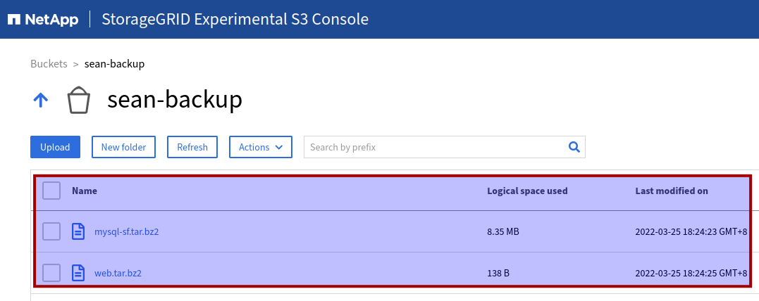 Backup data in S3 bucket