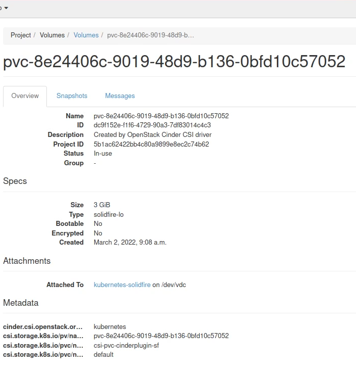 SolidFire volumes are named after Openstack's Volume Unique ID, not Cinder CSI's PVC Name