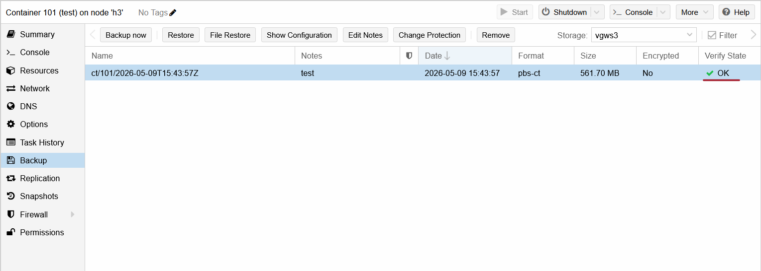 S3 backup in PVE view 
