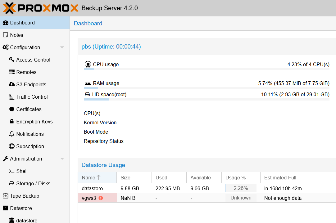 PBS with missing S3 cache