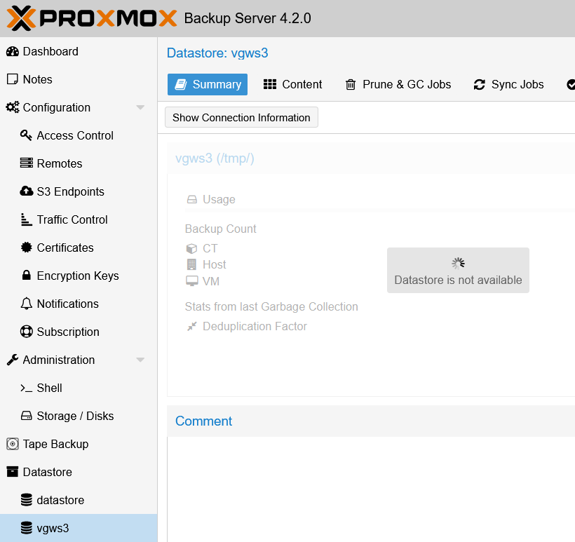 PBS - S3 cache down means S3 datastore down