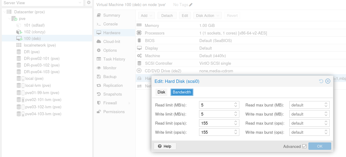 Proxmox VM storage QoS