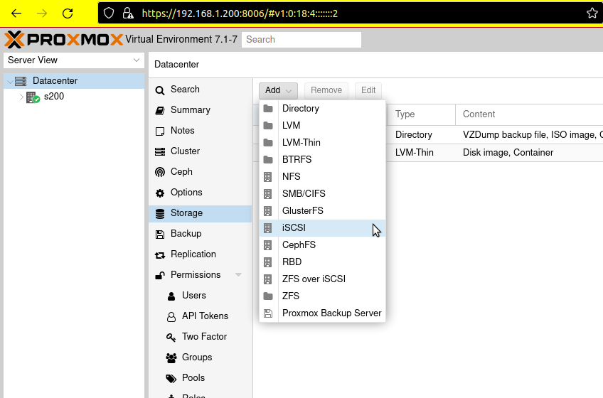 Add iSCSI storage to Proxmox