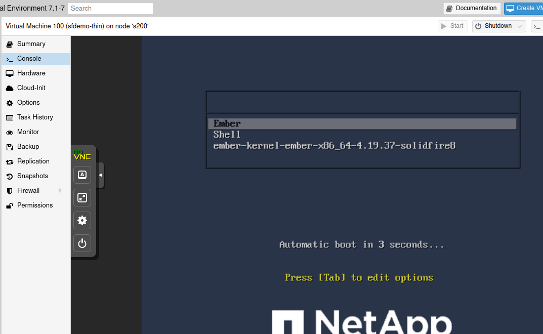 SolidFire Demo VM boot screen