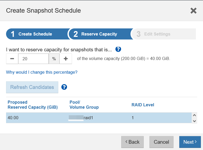 Reserve volume capacity for snapshots