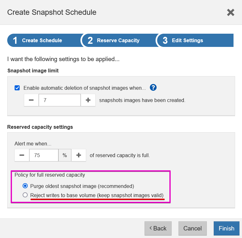 SANtricity Reserved Snapshot Capacity setting