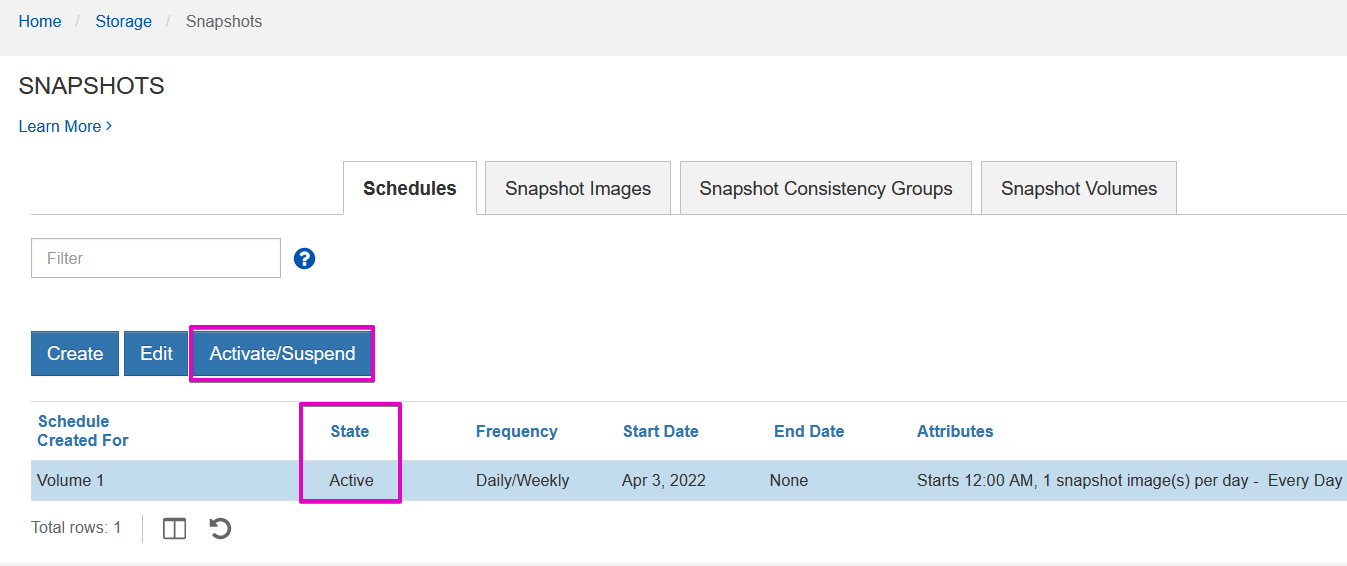 Active SANtricity snapshot schedule