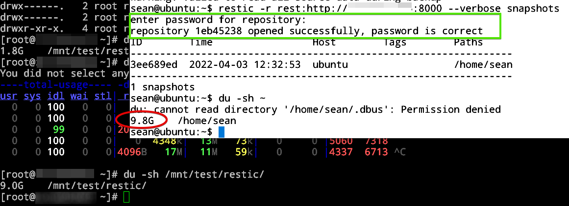 Restic backup result