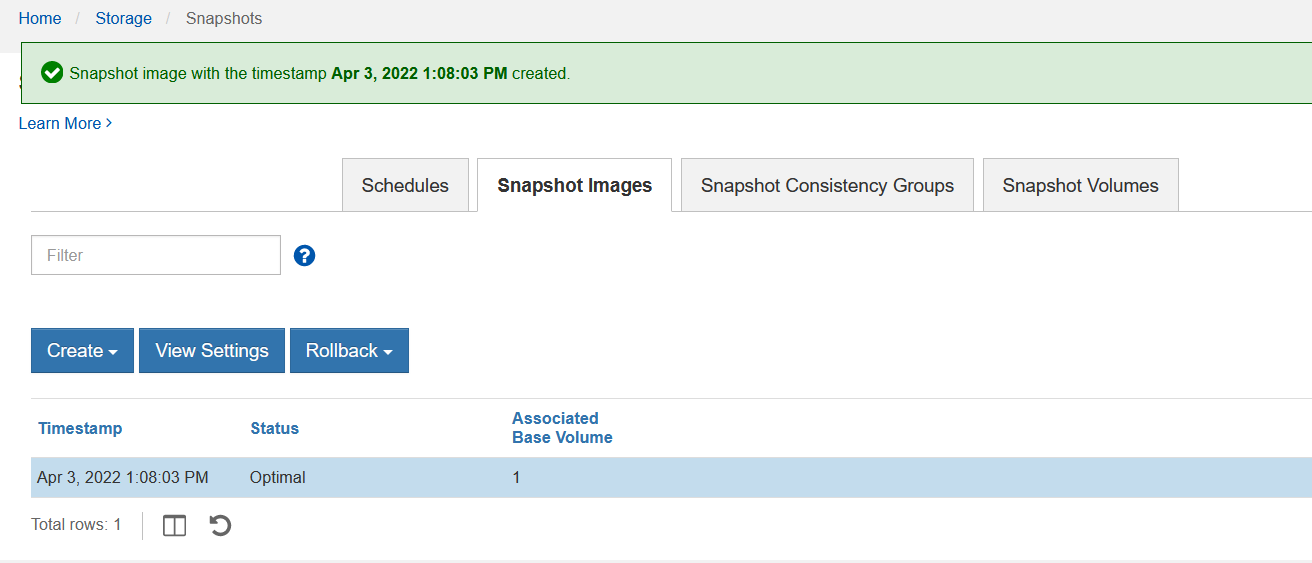 Create SANtricity snapshot