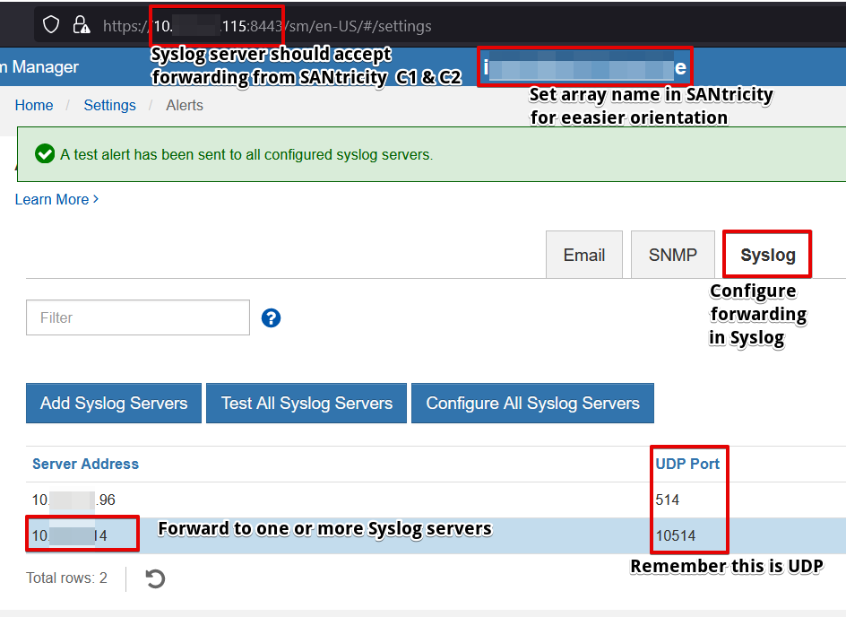 Forward SANtricity events to remote syslog server