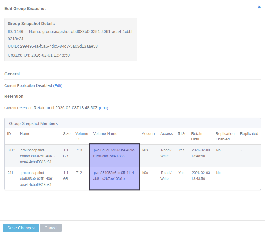 SolidFire CSI Group Snapshot