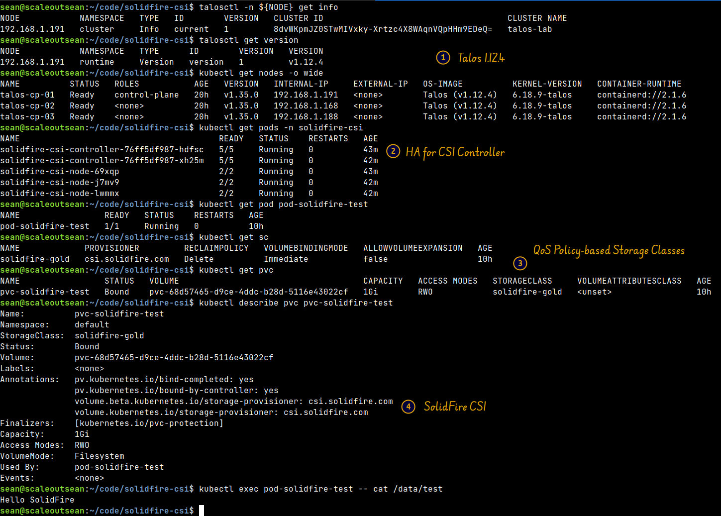 Sidero Labs Talos 1.12.4 with SolidFire CSI