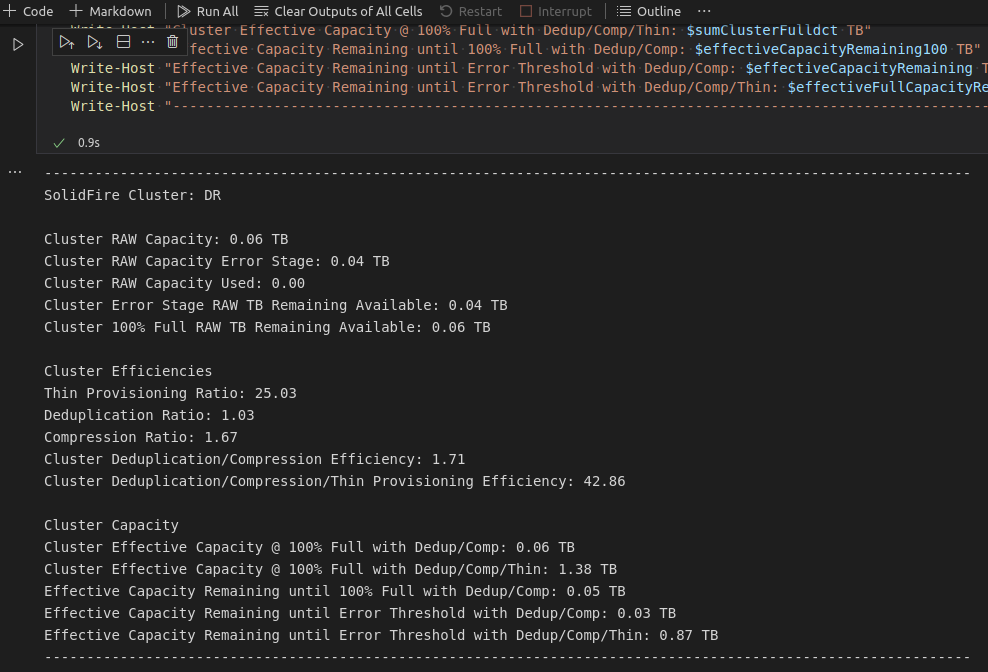 Sample script for SolidFire capacity reporting