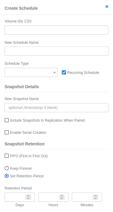 Creating a Solidfire snapshot schedule