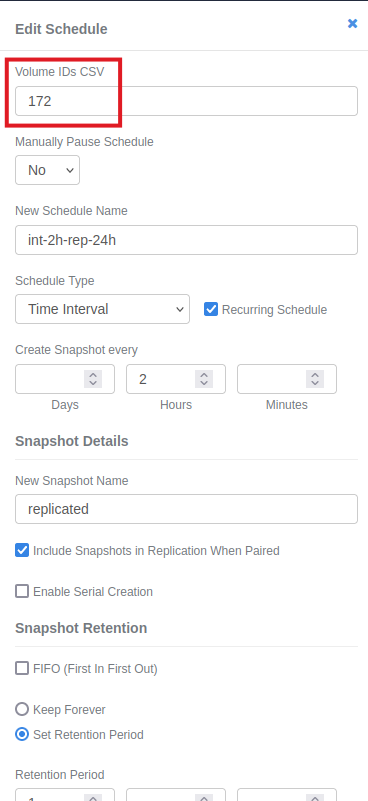 Solidfire snapshot schedules
