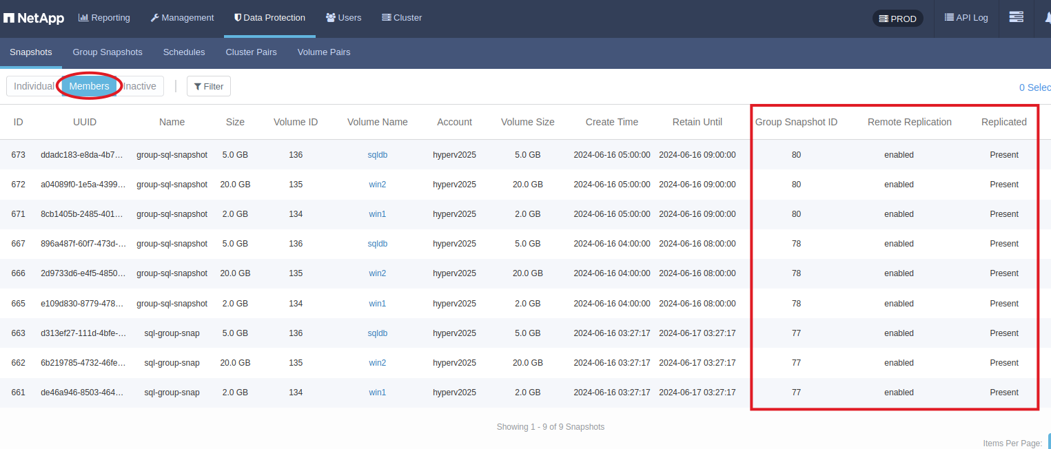 View individual members from group SolidFire snapshots