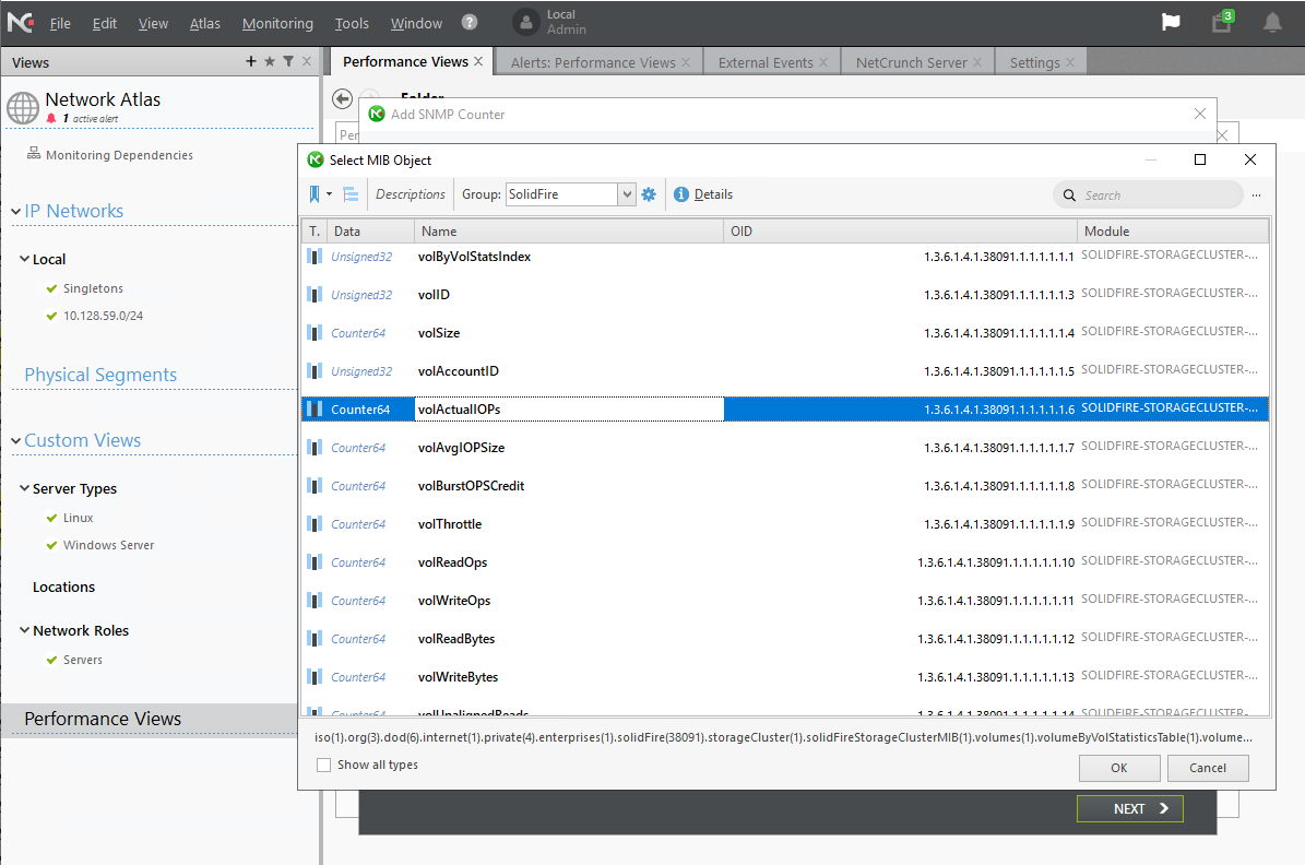 SolidFire SNMP performance monitoring counters