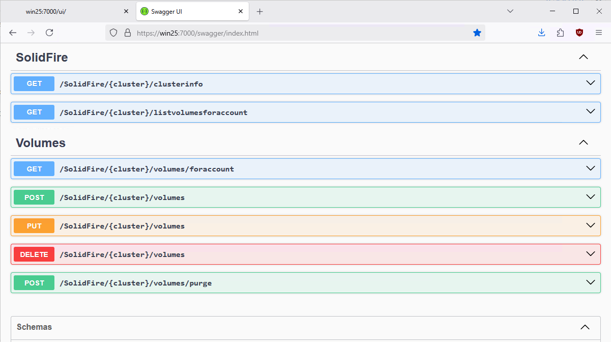 SolidFire WAC Gateway Swagger methods