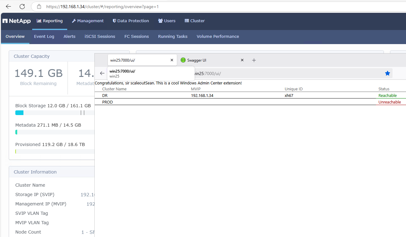 SolidFire WAC Extension - multi-cluster view