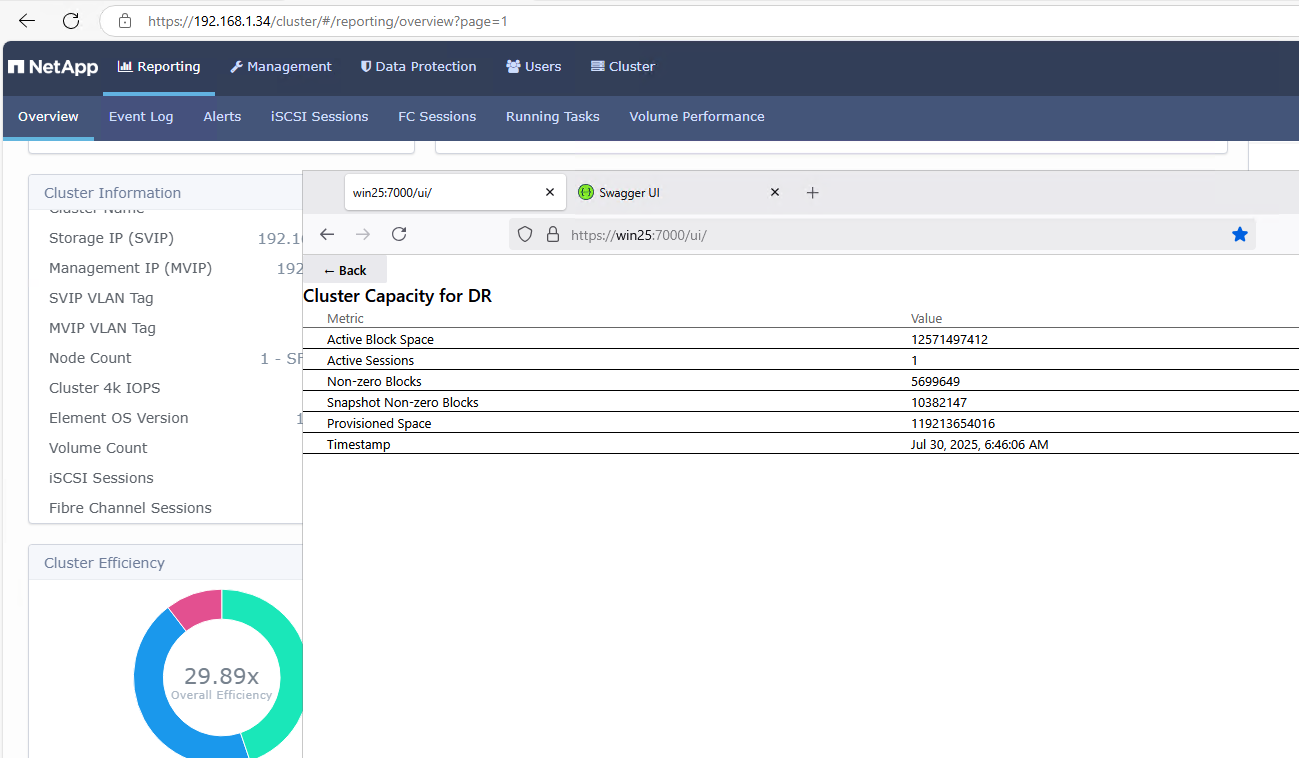 SolidFire WAC Extension - cluster capacity view