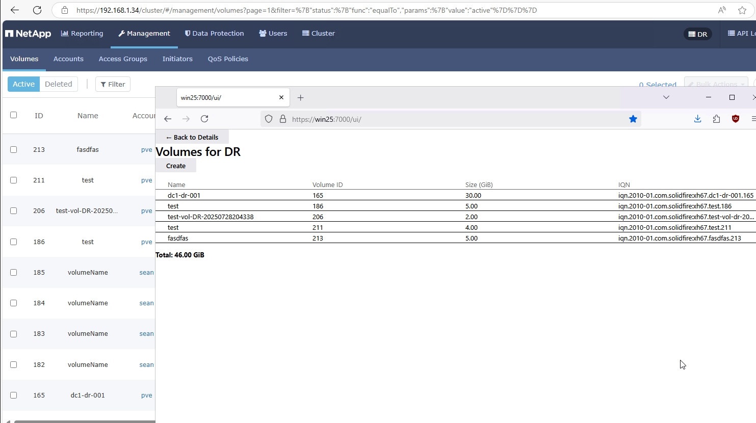 SolidFire WAC Extension - volumes view