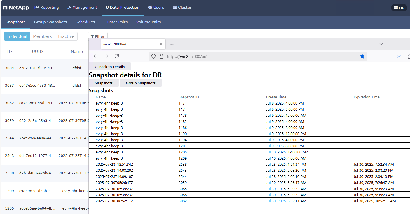 SolidFire WAC Extension - snapshots view