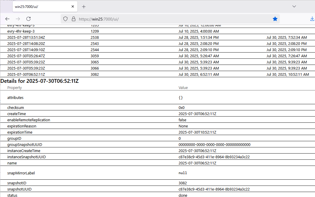 SolidFire WAC Extension - snapshots view