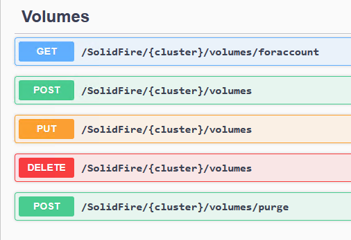 SolidFire Gateway Swagger - Volume methods