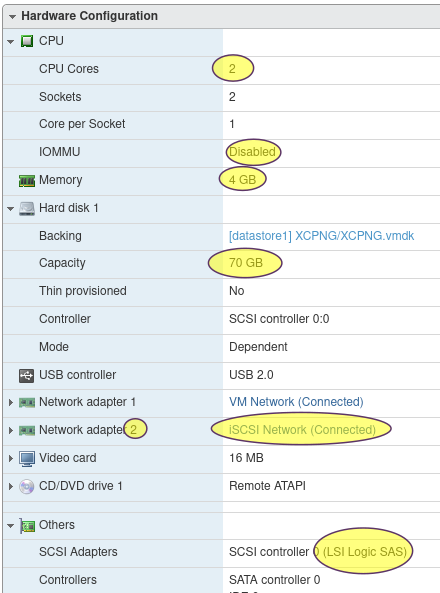 xcp-ng VM properties