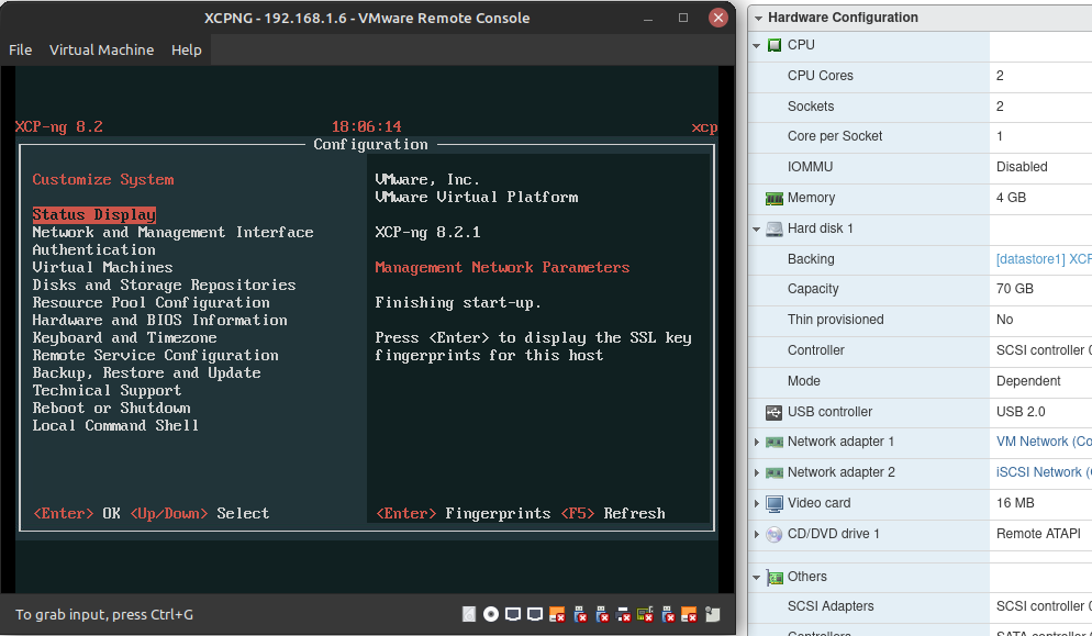 Booted xcp-ng VM